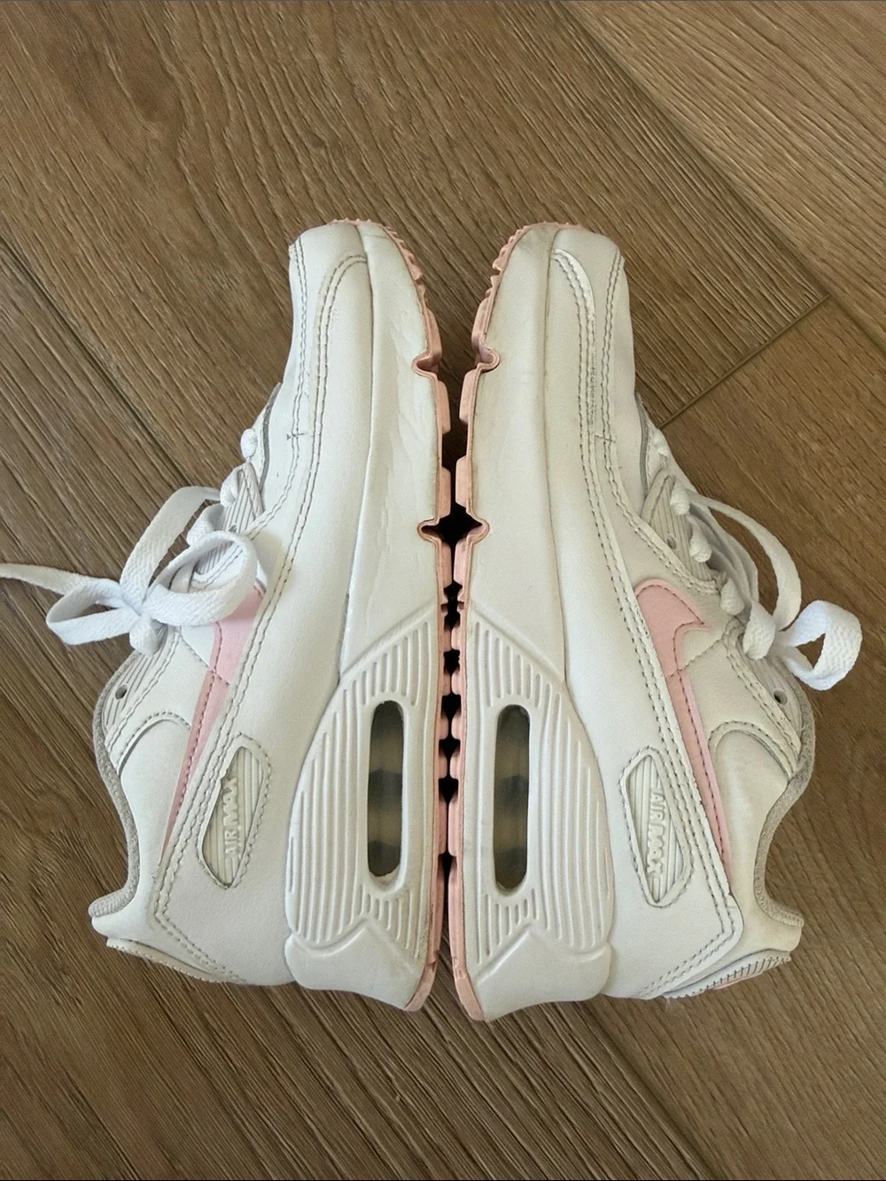 NIKE AIR - Kids White Sneakers with Pink Accent - Casual Lace-Up Shoes -2Y